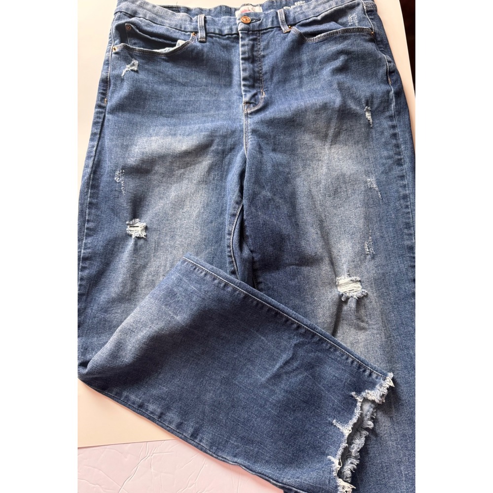 Nicole Miller New York Soho High Rise Slim Straight Distressed Jeans Medium Wash